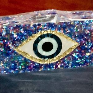New Evil Eye Multicolor Acrylic Clutch Handbag with Sparkling new plastic.